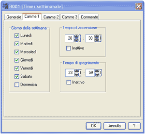 Finestra programmazione del timer settimanale